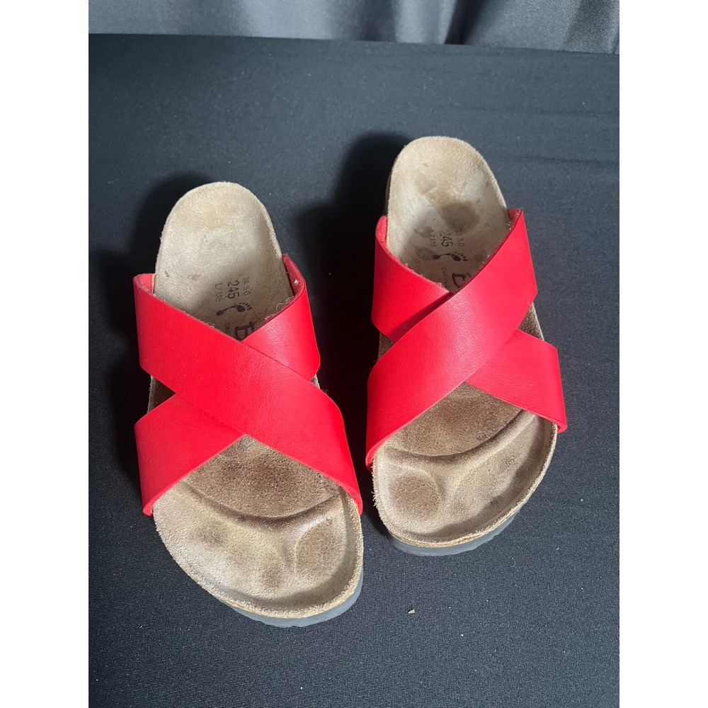 Betula by Birkenstock Red Cross Strap Cork Footbed Slide Sandals Womens 38 L7 M5